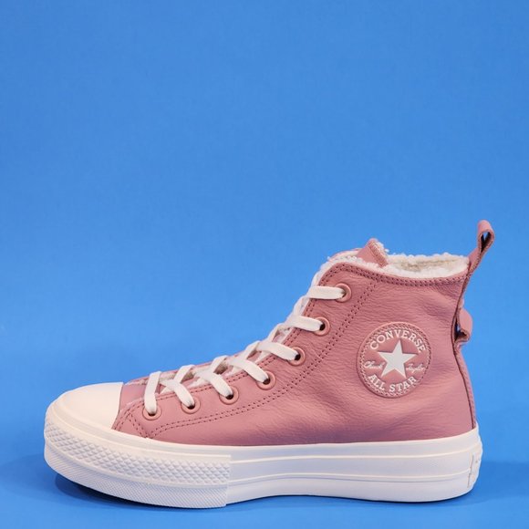 Converse CTAS Hi Lift Lined Leather Rust Pink Platform Sneakers A04256C NWT - Picture 3 of 6